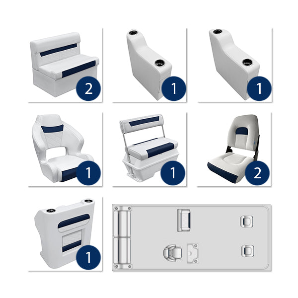 Deluxe Complete 18-22' Fishing Pontoon Furniture Set - White / Mariner Blue