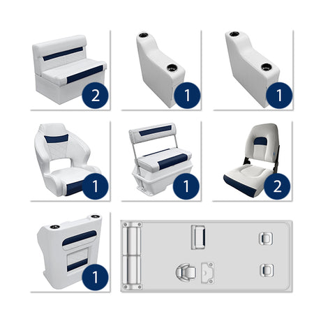 Deluxe Complete 18-22' Fishing Pontoon Furniture Set - White / Mariner Blue