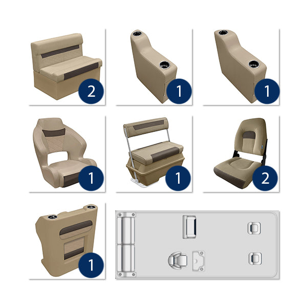 Deluxe Complete 18-22' Fishing Pontoon Furniture Set - Neutral / Meteor