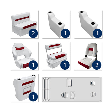 Deluxe Complete 18-22' Fishing Pontoon Furniture Set - White / Crimson Red