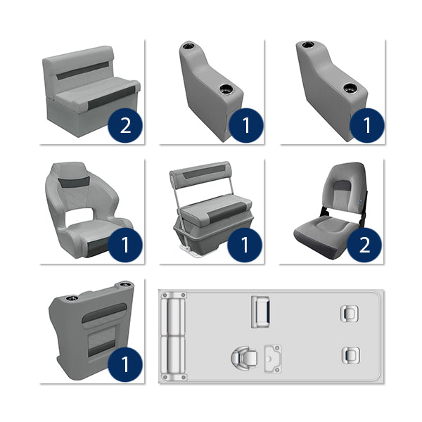 Deluxe Complete 18-22' Fishing Pontoon Furniture Set - Marble / Reef Stone