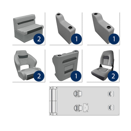 Deluxe Complete 18-22' Dual Bucket Fishing Pontoon Furniture Set - Marble / Reef Stone