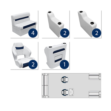 Deluxe 18'-22' Dual Bucket Traditional Pontoon Furniture Set - White / Mariner Blue