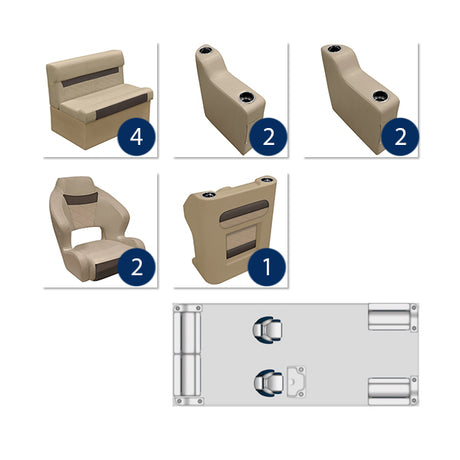 Deluxe 18'-22' Dual Bucket Traditional Pontoon Furniture Set - Neutral / Meteor