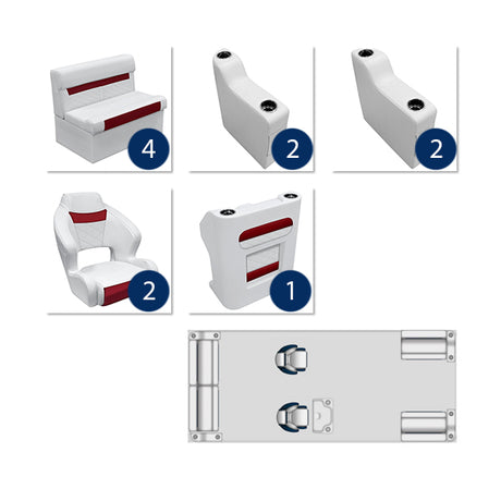 Deluxe 18'-22' Dual Bucket Traditional Pontoon Furniture Set - White / Crimson Red