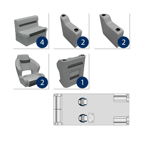 Deluxe 18'-22' Dual Bucket Traditional Pontoon Furniture Set - Marble / Reef Stone