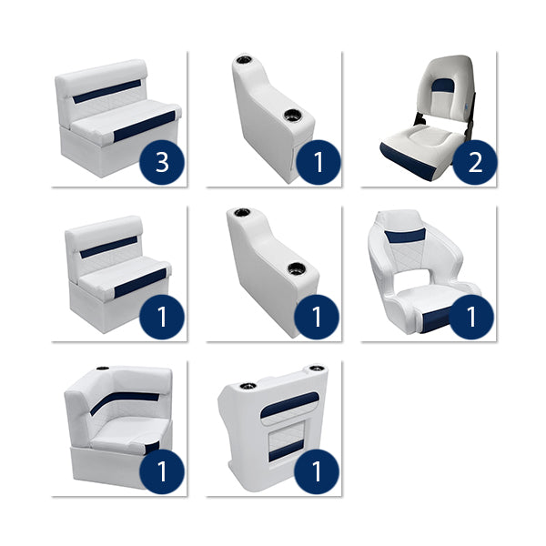 Deluxe 22'+ Fishing Pontoon Furniture Set - White / Mariner Blue