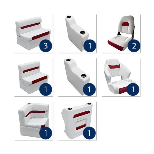 Deluxe 22'+ Fishing Pontoon Furniture Set - White / Crimson Red