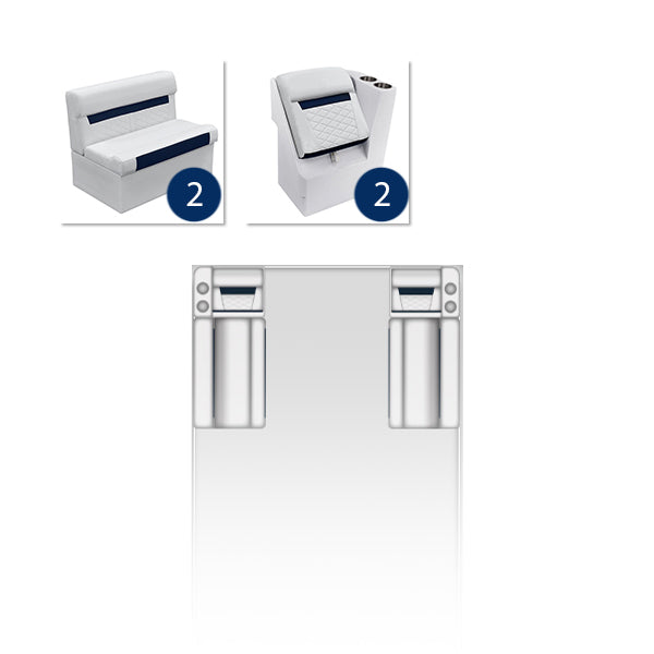 Deluxe Pontoon 36" Bench & Lean Back Pontoon Furniture Set - White / Mariner Blue