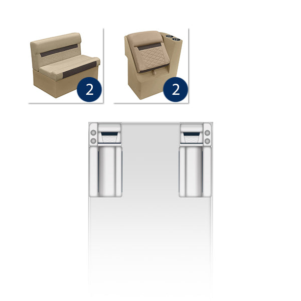 Deluxe Pontoon 36" Bench & Lean Back Pontoon Furniture Set - Neutral / Meteor