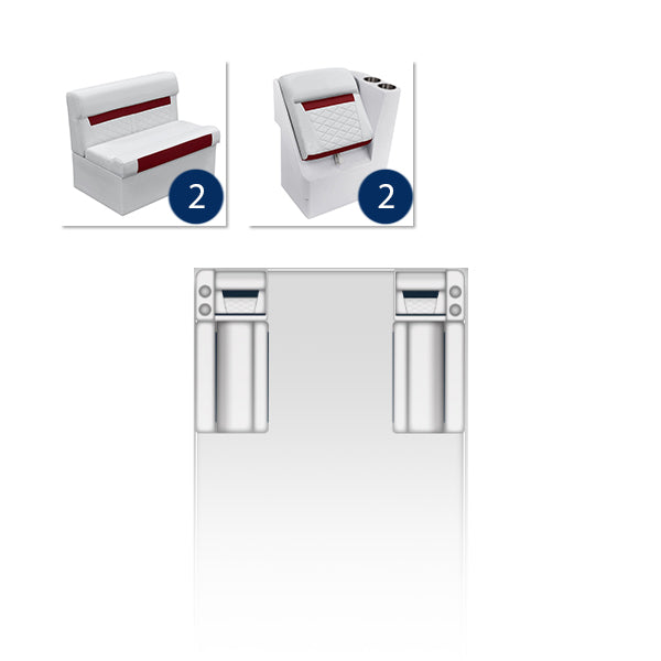 Deluxe Pontoon 36" Bench & Lean Back Pontoon Furniture Set - White / Crimson Red