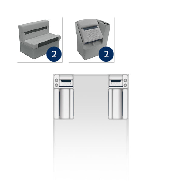 Deluxe Pontoon 36" Bench & Lean Back Pontoon Furniture Set - Marble / Reef Stone