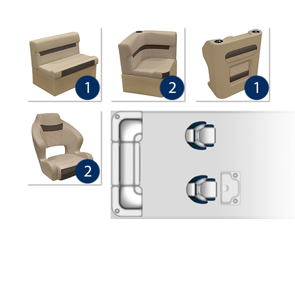 Deluxe Dual Bucket Rear Bench & Console Pontoon Furniture Set - Neutral / Meteor