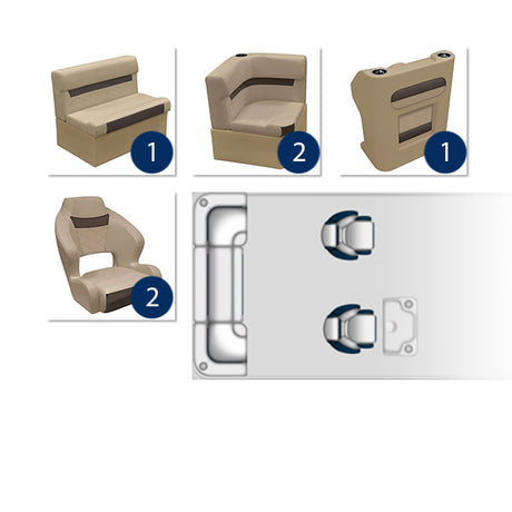 Deluxe Dual Bucket Rear Bench & Console Pontoon Furniture Set - Neutral / Meteor