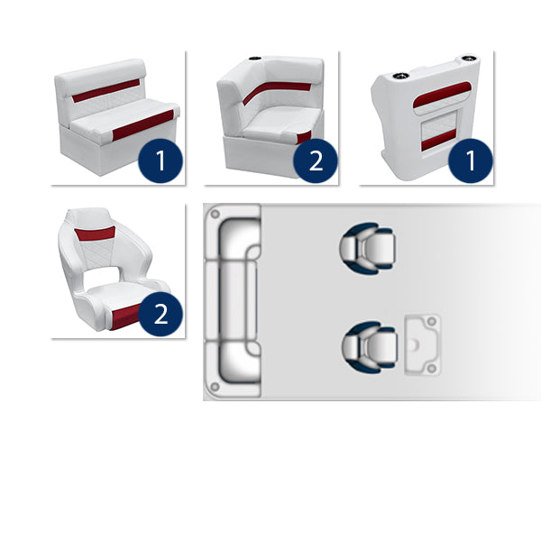 Deluxe Dual Bucket Rear Bench & Console Pontoon Furniture Set - White / Crimson Red