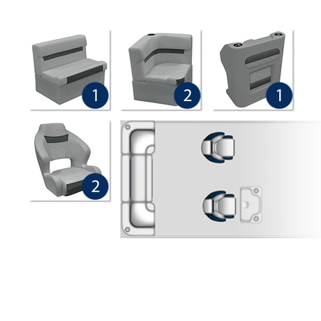 Deluxe Dual Bucket Rear Bench & Console Pontoon Furniture Set - Marble / Reef Stone