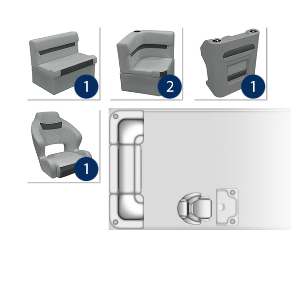 Deluxe Rear Bench & Console Pontoon Furniture Set - Marble / Reef Stone