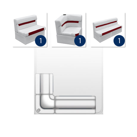 Deluxe Rear Bench Pontoon Furniture Set - White / Crimson Red