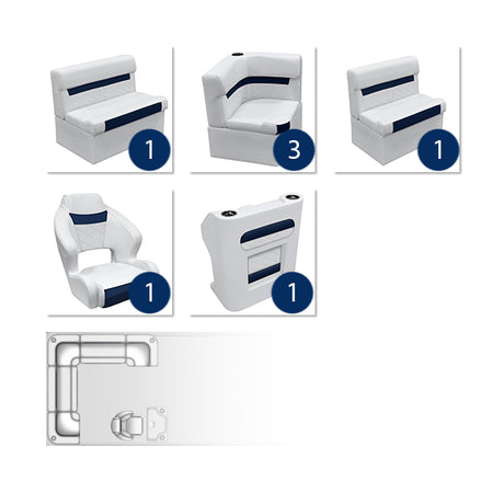 Deluxe Rear "L" Pontoon Furniture Set - White / Mariner Blue