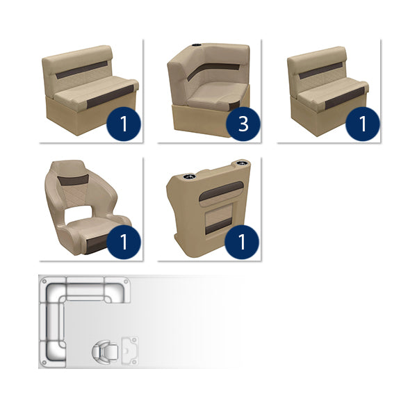 Deluxe Rear "L" Pontoon Furniture Set - Neutral / Meteor