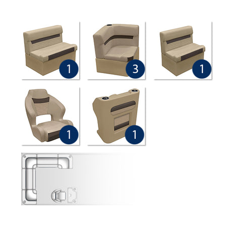 Deluxe Rear "L" Pontoon Furniture Set - Neutral / Meteor
