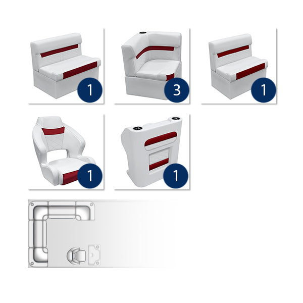 Deluxe Rear "L" Pontoon Furniture Set - White / Crimson Red