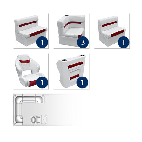 Deluxe Rear "L" Pontoon Furniture Set - White / Crimson Red