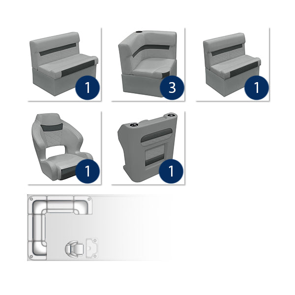 Deluxe Rear "L" Pontoon Furniture Set - Marble / Reef Stone