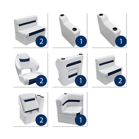 Deluxe 22'+ Dual Bucket Traditional Pontoon Furniture Set - White / Mariner Blue