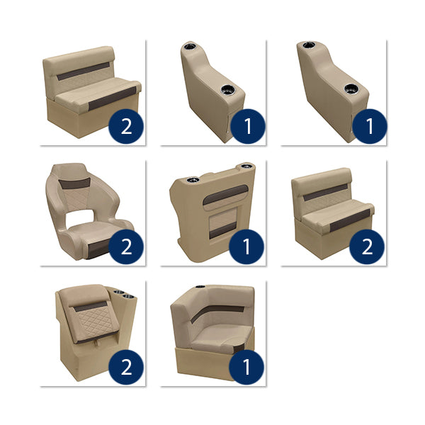 Deluxe 22'+ Dual Bucket Traditional Pontoon Furniture Set - Neutral / Meteor