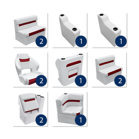 Deluxe 22'+ Dual Bucket Traditional Pontoon Furniture Set - White / Crimson Red
