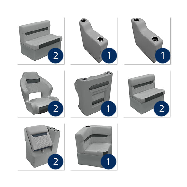 Deluxe 22'+ Dual Bucket Traditional Pontoon Furniture Set - Marble / Reef Stone