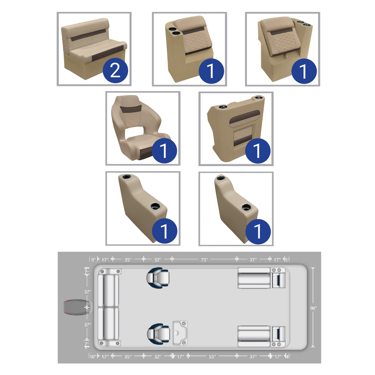 Wise DLX 18'-22' Dual Bucket Pontoon Furniture Set