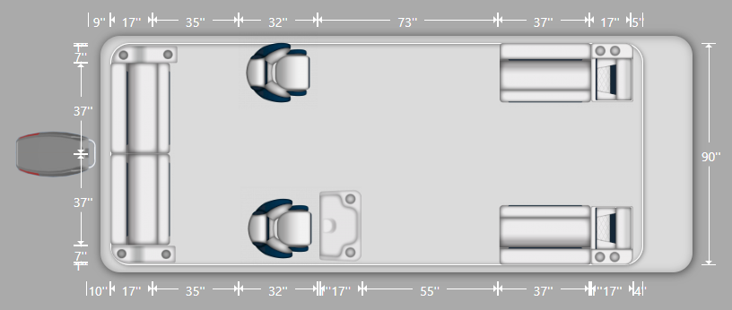 Wise DLX 18'-22' Dual Bucket Pontoon Furniture Set Layout and Dimension