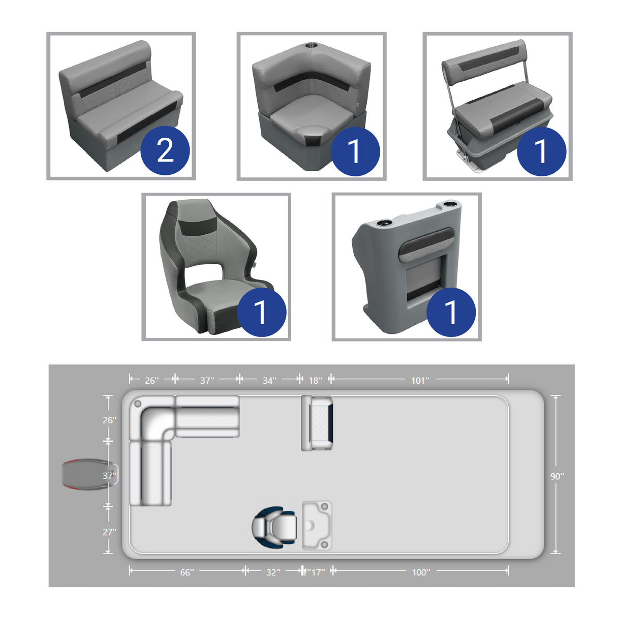 DLX Small Rear L with Swingback Pontoon Seat Packages