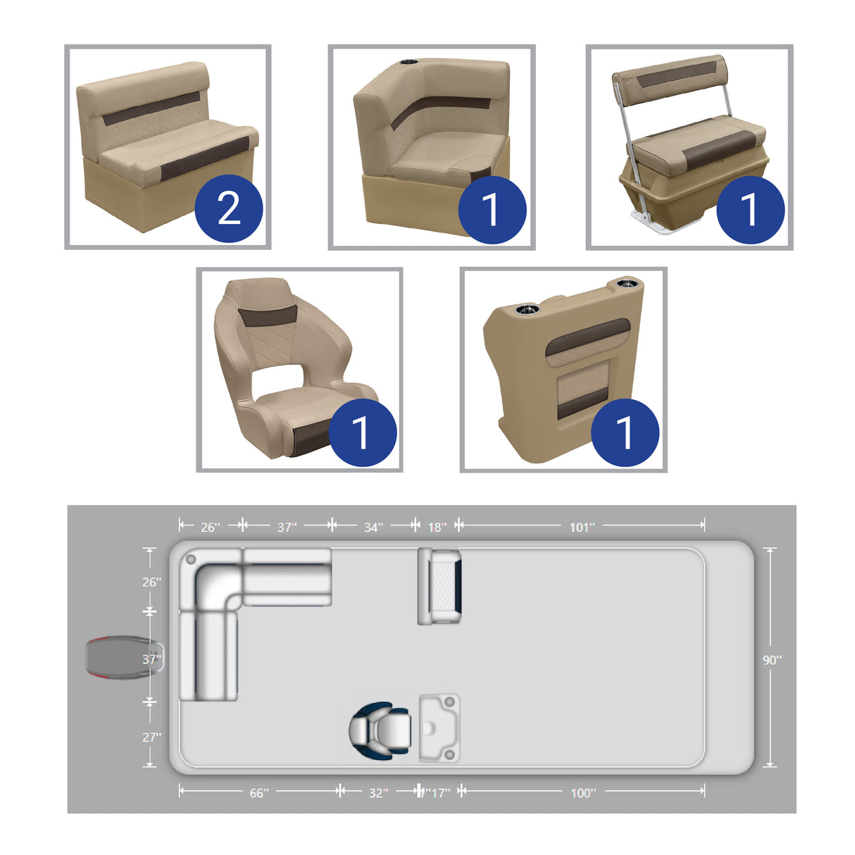 DLX Small Rear L with Swingback Pontoon Seat Packages