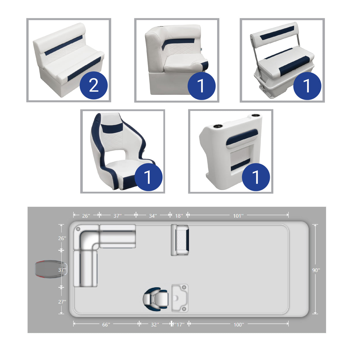 DLX Small Rear L with Swingback Pontoon Seat Packages