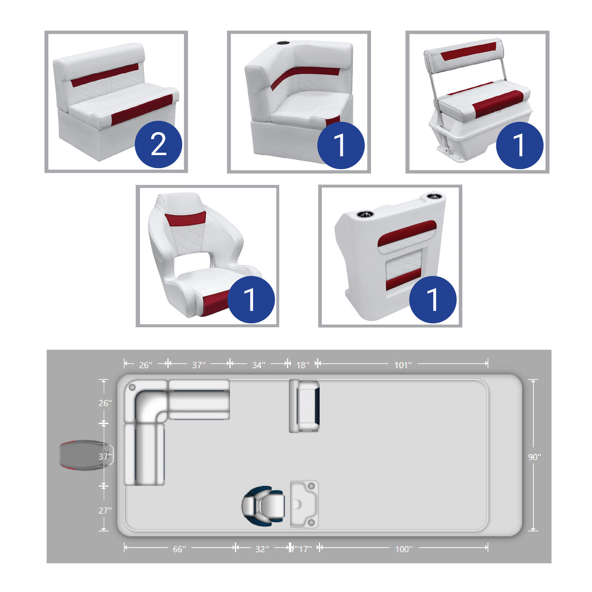 DLX Small Rear L with Swingback Pontoon Seat Packages