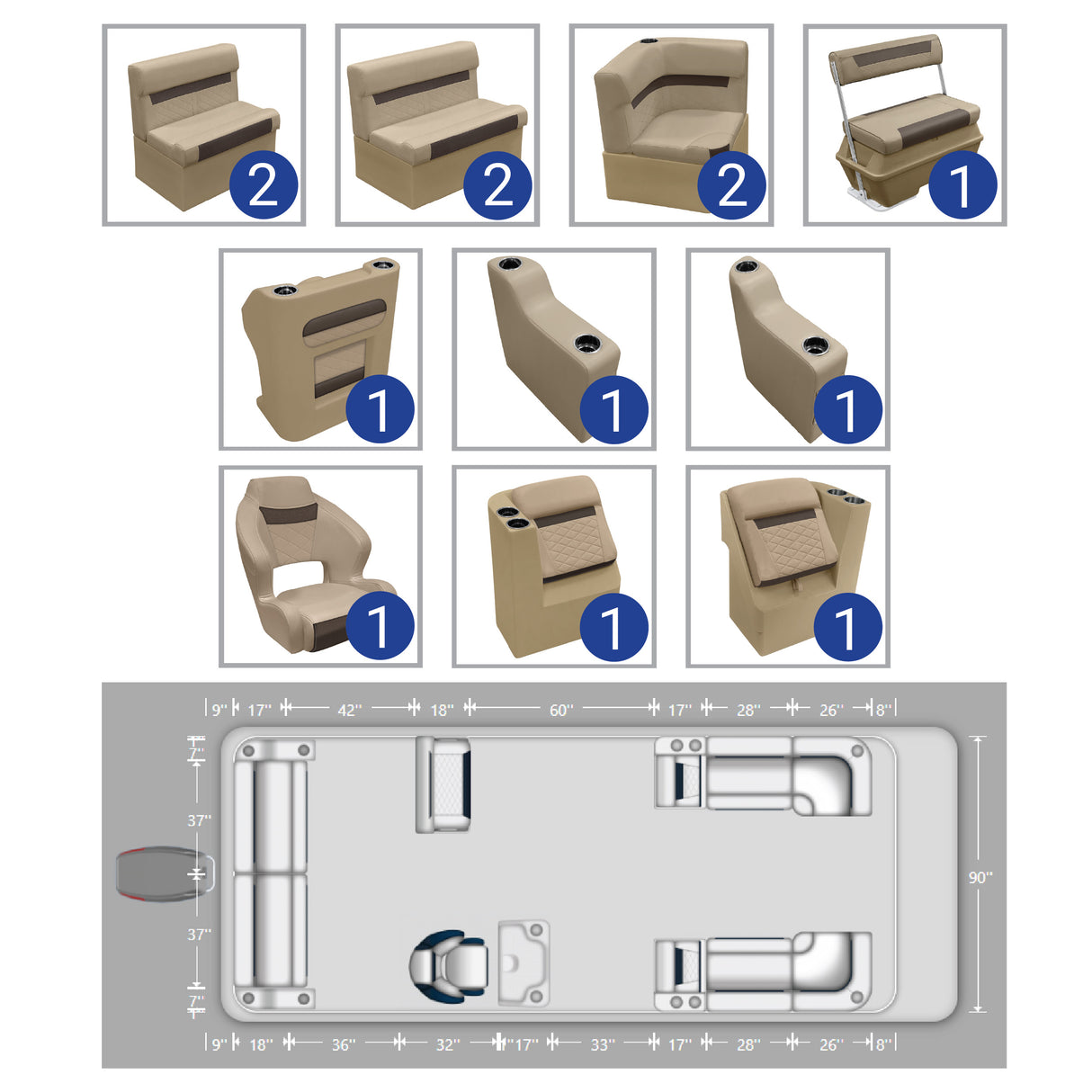 Deluxe 22'+ Traditional Pontoon Furniture Set