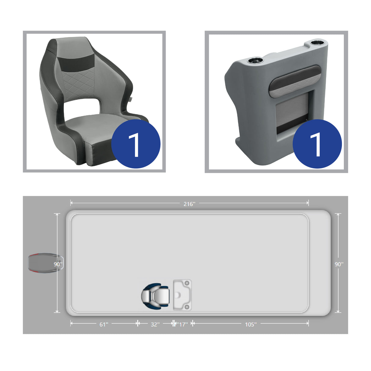 Deluxe Bucket Seat & Console Pontoon Furniture Set