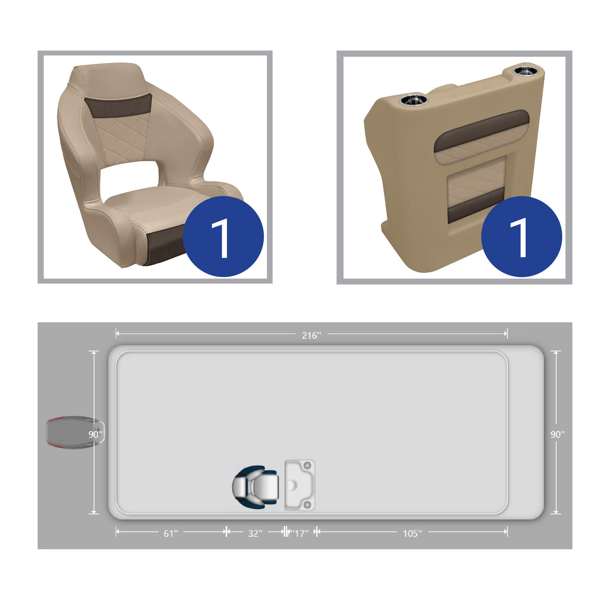 Deluxe Bucket Seat & Console Pontoon Furniture Set