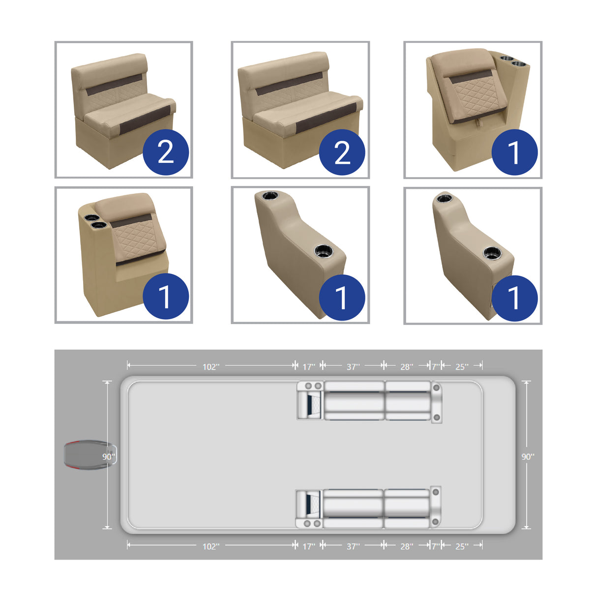 DLX Front Bench & Leanback Pontoon Seat Package