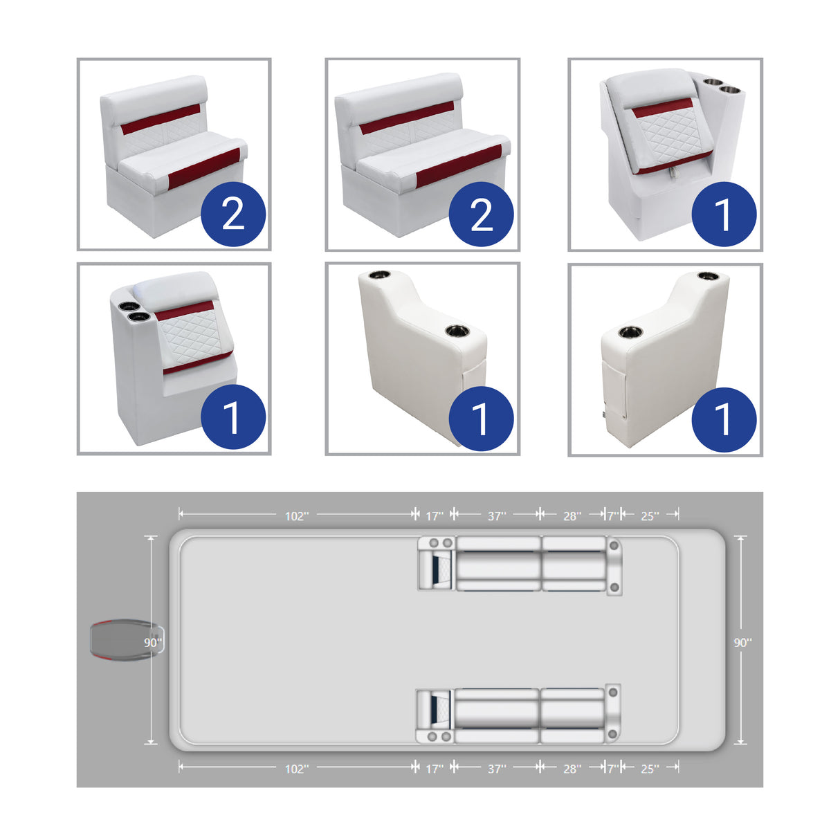 DLX Front Bench & Leanback Pontoon Seat Package
