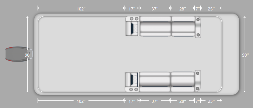 Wise DLX Front Bench & Leanback Pontoon Furniture Set Layout and Dimension
