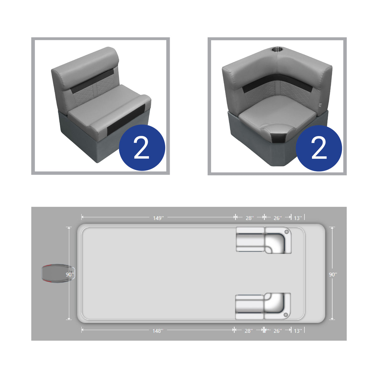 DLX Front Corner Couch Pontoon Seat Package