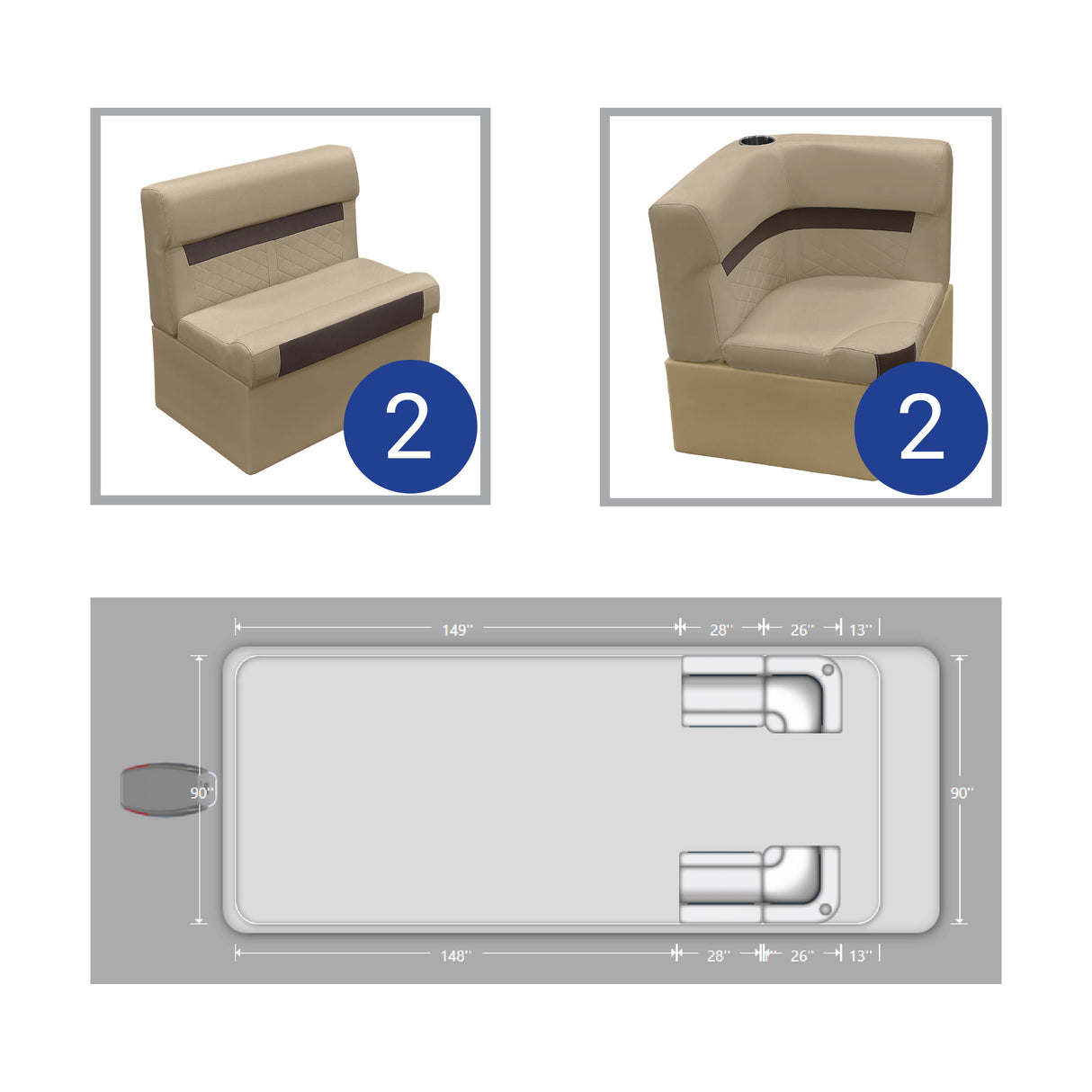 DLX Front Corner Couch Pontoon Seat Package