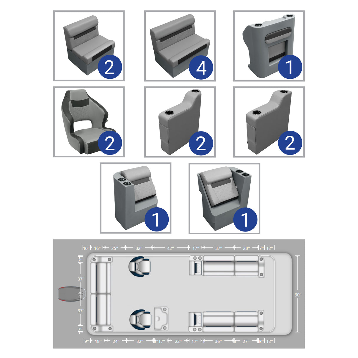 DLX Full Lounge with Double Bucket Seat Pontoon Seat Package