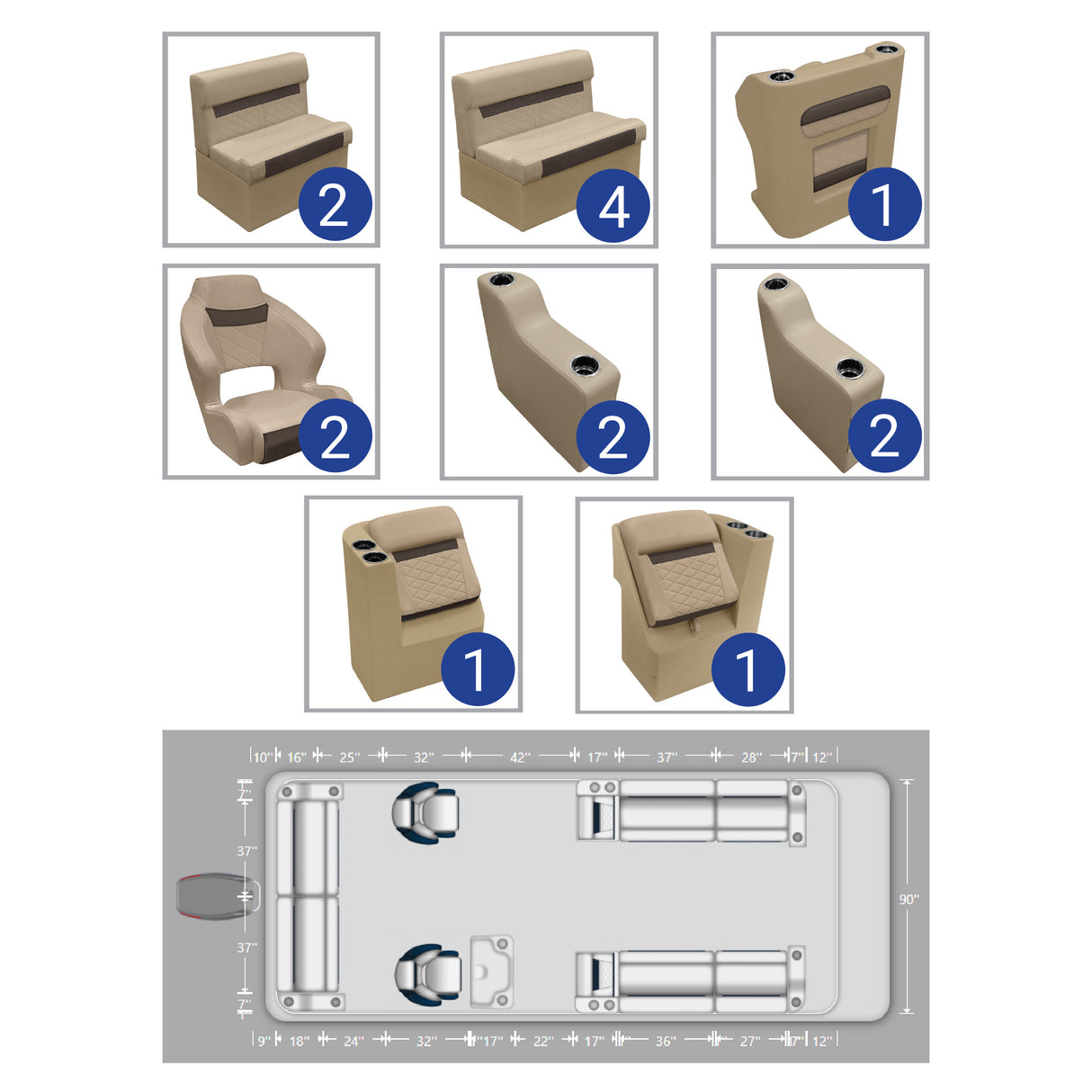 DLX Full Lounge with Double Bucket Seat Pontoon Seat Package