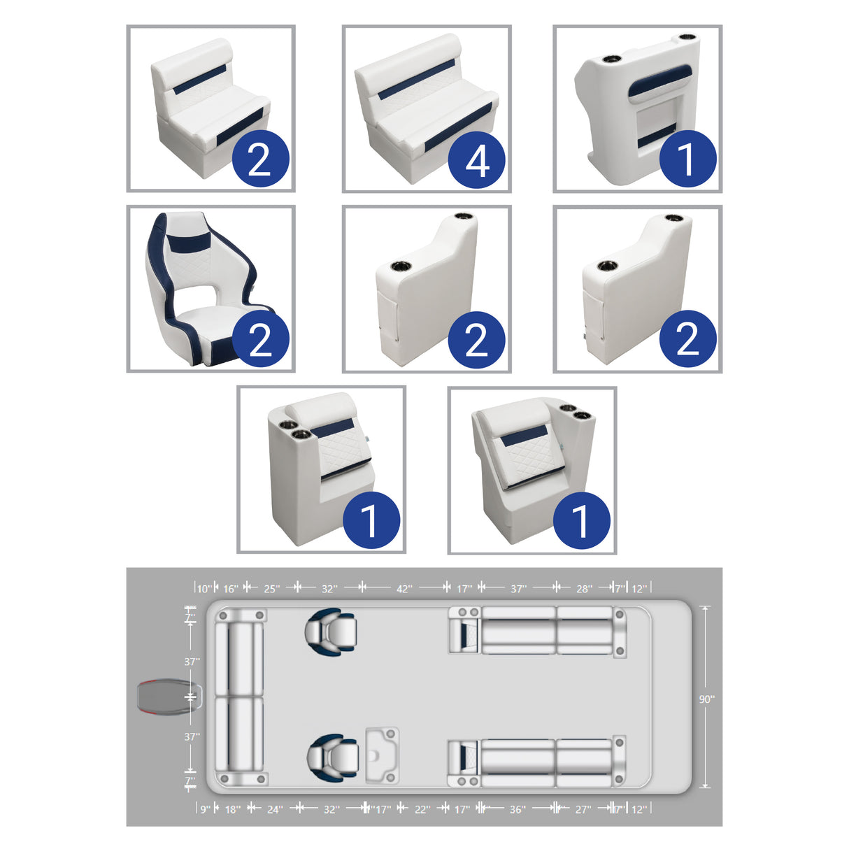 DLX Full Lounge with Double Bucket Seat Pontoon Seat Package