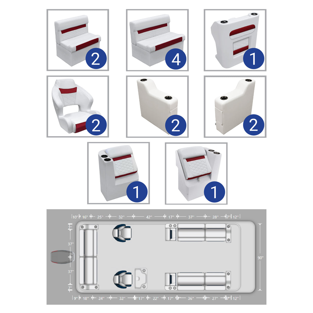 DLX Full Lounge with Double Bucket Seat Pontoon Seat Package